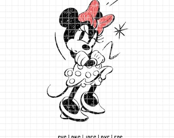 1736 - Minniee classic SVG, EPS, PNG - Disneyy characters of the Magic Kingdom Clipart Vector. The beautiful and classic Minniee. Line art.