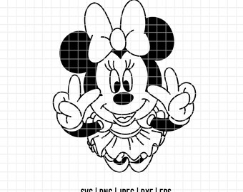 3461 - Minnie Mouse haciendo el signo de la paz SVG, EPS, PNG - Clipart de Minnie Mouse SVG. El popular dibujo lineal de Minnie. El mundo de Disney.