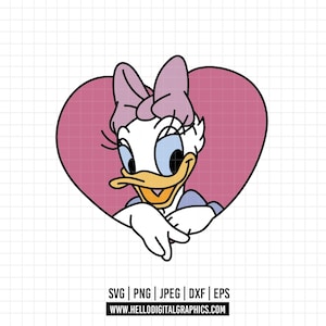 2050 - デイジーダックのフルカラーラインアート SVG、EPS、PNG - マジックキングダムのディズニーキャラクターのクリップアートベクター。デイジーの愛。