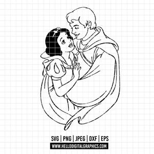 3111 - Snow White and Prince Charming SVG,PNG,EPS - Disneyy Snow white silhouette clipart vector. Snow white dtf. Disneey princess line art.