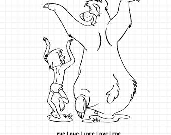 3451 - Mowgli and Baloo silhouette SVG, EPS, PNG - Classic disney characters clipart vector svg. The Jungle Book line art. The Jungle Book.