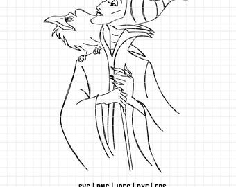 3396 - Maleficent and the Raven SVG,PNG,EPS - Disneyy Maleficent silhouette clipart vector svg. Maleficent dtf. Disneey villains line art.