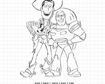 2020 - Buzz Lightyear y el Sheriff Woody SVG, PNG, EPS - Personajes de Toy Story, arte lineal/imágenes prediseñadas de Buzz y Woody de Disney. Amigos de Disney.