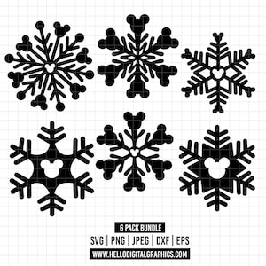1579 - Magische muis Snowflake pack bundel SVG, EPS, PNG - Disney Snowflake Clipart Vector. Sneeuwcycluspictogrammen van magische koninkrijkspersonages svg