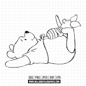 2060 - Winnie the pooh and his best friend Piglet SVG,PNG,EPS - Winnie the pooh Outline clipart vector, line art. Winnie the pooh's friends.