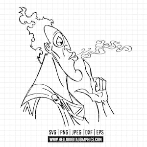 Può includere: Illustrazione in bianco e nero di un personaggio dei cartoni animati con un naso grande e capelli ricci che soffia fumo da una pipa.