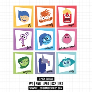 1538 - Personaggi di inside out 2 pack bundle SVG, EPS, PNG - Disney inside out 2 Clipart Vector svg, nuove emozioni, amici, ansia, gioia.