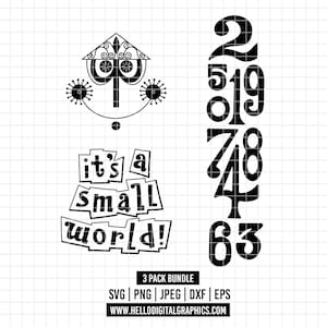 1705 - it's a small world disneeyy-pakketbundel SVG, EPS, PNG - op Disney geïnspireerde 'It's a small world'-nummers en aanhalingstekens clipart-vector.