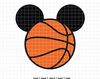 2968 - Mickey en mode basket-ball SVG, EPS, PNG - Basket-ball avec des oreilles de Mickey Mouse. Linéaire de joueur de basket-ball de Mickey Mouse