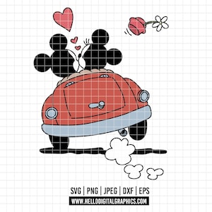 2655 - Mickey y Minnie Mouse Love's SVG, EPS, PNG. Esquema de amor de Disney. Escapada romántica de los ratones más famosos. Arte lineal.