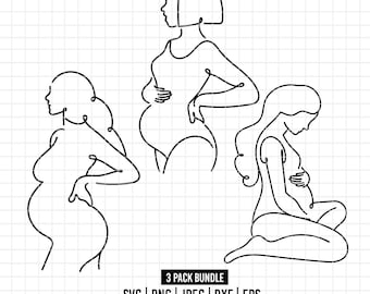 1809 - Minimalist Maternity Silhouette pack bundle SVG, EPS, PNG- outline/ clipart vector. Maternity Sketch Line Art Design. Pregnant Woman.