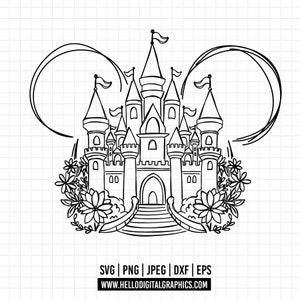 1710 - Château magique de Disney, SVG, EPS, PNG - Vecteur de clipart Château Magic Kingdom. Dessin au trait Château de Disney svg. Château de princesse magique.