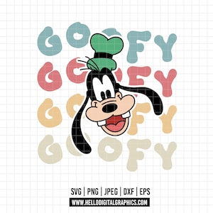 1606 - The world of the Goofy word SVG, EPS, PNG - Disneeyy characters of the Magic Kingdom Clipart Vector. Goofy with names in colors svg.