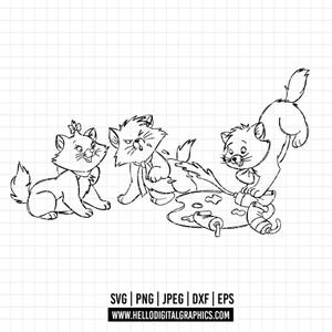 1851 - おしゃれキャット SVG、EPS、PNG - ディズニー クリップアート ベクター。おしゃれキャットの登場人物、マリー、トゥールーズ、ベルリオーズ。おしゃれキャットの冒険。