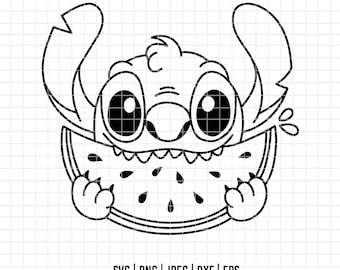 3199 - スティッチの笑顔の線画 SVG、EPS、PNG - リロとスティッチの