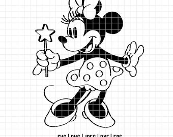 1733 - Minniee classic SVG, EPS, PNG - Disneyy characters of the Magic Kingdom Clipart Vector. The beautiful and classic Minniee. Line art.