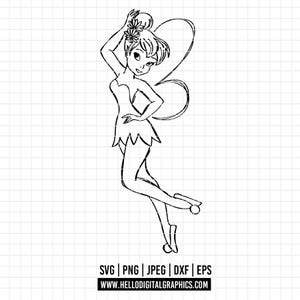 3438 - Beautiful Tinkerbell SVG, EPS, PNG - Disneey tinkerbell clipart vector svg. The magic of tinkerbell Disney svg. Little tinkerbell dtf