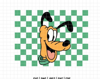 1616 - Den otroliga och klassiska Pluto SVG, EPS, PNG - Disneyfigurer från Magic Kingdom Clipart Vector. Pluto rutig bakgrund.