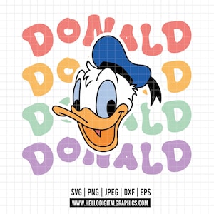 1628 - Das Wort von Donald SVG, EPS, PNG - Disneeyy Charaktere des Magic Kingdom Clipart Vektors. Donald und sein Name in Farbe