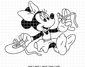 3911 - Minniee Mause in ballet class SVG, EPS, PNG - Minniee mouse ready for class Clipart vector svg. The popular adorable minniee line art