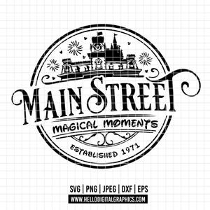 2876 - Minha primeira viagem à Disneey SVG, EPS, PNG - Disney Main Street outline clipart vector. Férias em família dissneey line art. Disneyland dtf