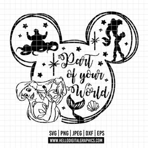 2285 - Dessin au trait petite sirène SVG, PNG, EPS-Citation de film Disney Princesse ariel contour clipart vectoriel. Tête de souris petite sirène dtf