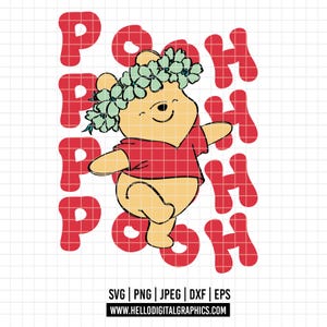 2275 - Winnie the pooh with his name on the back SVG, PNG, EPS - Winnie the pooh line art/ Outline clipart vector. Winnie pooh in color.