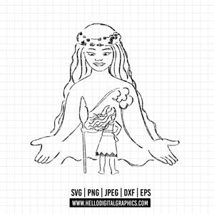 1882 - Moana and Te fiti - Te Ka outline SVG,PNG,DTF- Disneyy Princess Moana and Te fiti clipart vector. Moana Line art. Moana iconic scenes
