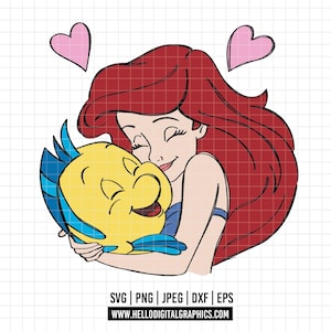 2038 - Prinzessin Kleine Meerjungfrau Linie Kunst SVG, PNG, EPS - Disneyy Prinzessin ariel Umriss. Ariel und Flourder, liebe Freunde