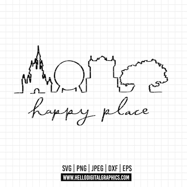 2667 - World of disneey happy place SVG,EPS,PNG - Disneyy park outline clipart vector. Wakacje rodzinne. Cytaty z wycieczek Disneya Orlando dtf.