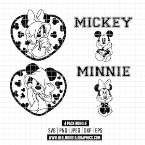 1824 - Paquete de Mickey y Minnie Mouse SVG, EPS, PNG. Personajes de Disney. Esquema vectorial. Me encantan las siluetas de Mickey y Minnie.