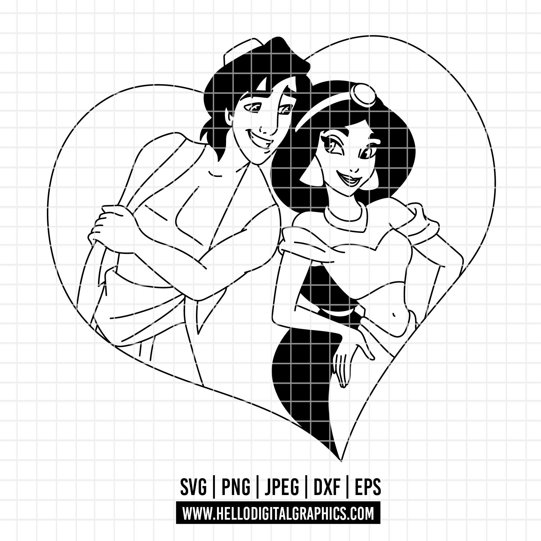 3903 - Princess Jasmine & Aladdin SVG, PNG, DTF - Disneyy Aladdin
