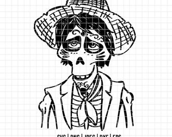 2021 - Héctor Rivera - Personajes de Coco SVG, EPS, PNG - En la noche de los muertos. Arte lineal del abuelo de Coco. Héctor, recuérdame, SVG.