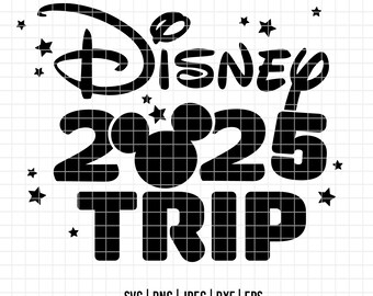 1808 - Magical Disneey 2025 trip SVG, EPS, PNG - Disneey family vacation outline clipart vector. Magical Disneey trip line art. New year.