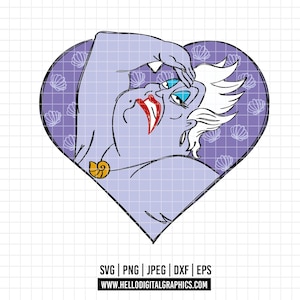 2555 - Ursula dtf line art SVG, PNG, EPS - Disneey little mermaid characters outline clipart vector. Villain Ursula outline dtf. Sea witch.