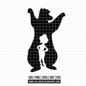 Könnte beinhalten: Schwarze Silhouette eines Bären mit erhobenen Armen und eine weiße Silhouette eines Jungen, der im Bären steht. Das Bild enthält die Dateitypen SVG, PNG, JPEG, DXF und EPS sowie die Website-Adresse HELLODIGITALGRAPHICS.COM.