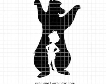 3441 - Baloo and Mowgli silhouette SVG, EPS, PNG - Classic disney characters clipart vector svg. The Jungle Book line art. The Jungle Book.