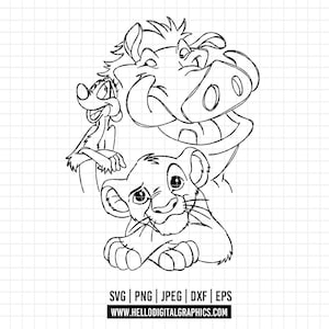 1885 - Simba, Timon & pumbaa Freunde für immer SVG, DTF, PNG - Disneyy Der Löwenkönig Charaktere Clipart Vektor. Disney, kleiner König Simba