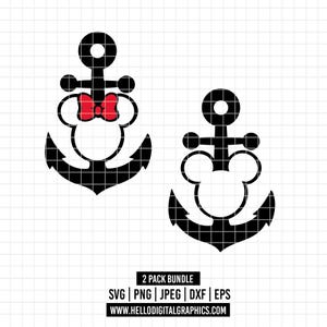 3123 - Minnie Mouse y Mickeey Mouse ancla SVG, EPS, PNG. Paquete de contornos de Disney Love. Arte lineal de Mickey y Minie.