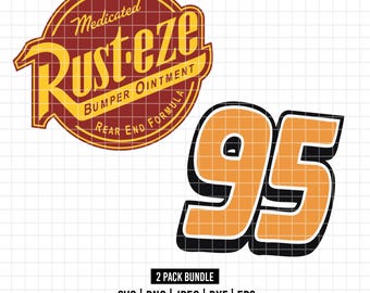 3243 - Rust-eze-logotypen och siffran 95 tillhör huvudpersonen, Lightning McQueen SVG, PNG, EPS - Cars Movie Lightning McQueen lienart
