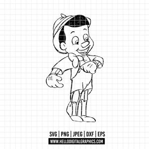 3418 - Pinocchioo SVG, EPS, PNG - The Adventures of Pinocchio Clipart Vector svg. The world of the Disneey line art. Classic Pinocchio dtf.