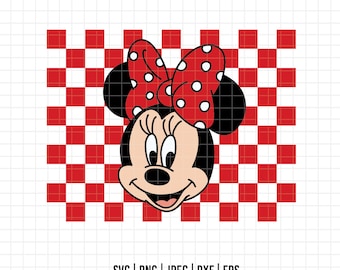 1592 - Minnie checkered background SVG, EPS, PNG - Disneyy characters of the Magic Kingdom Clipart Vector. The beautiful and classic Minnie
