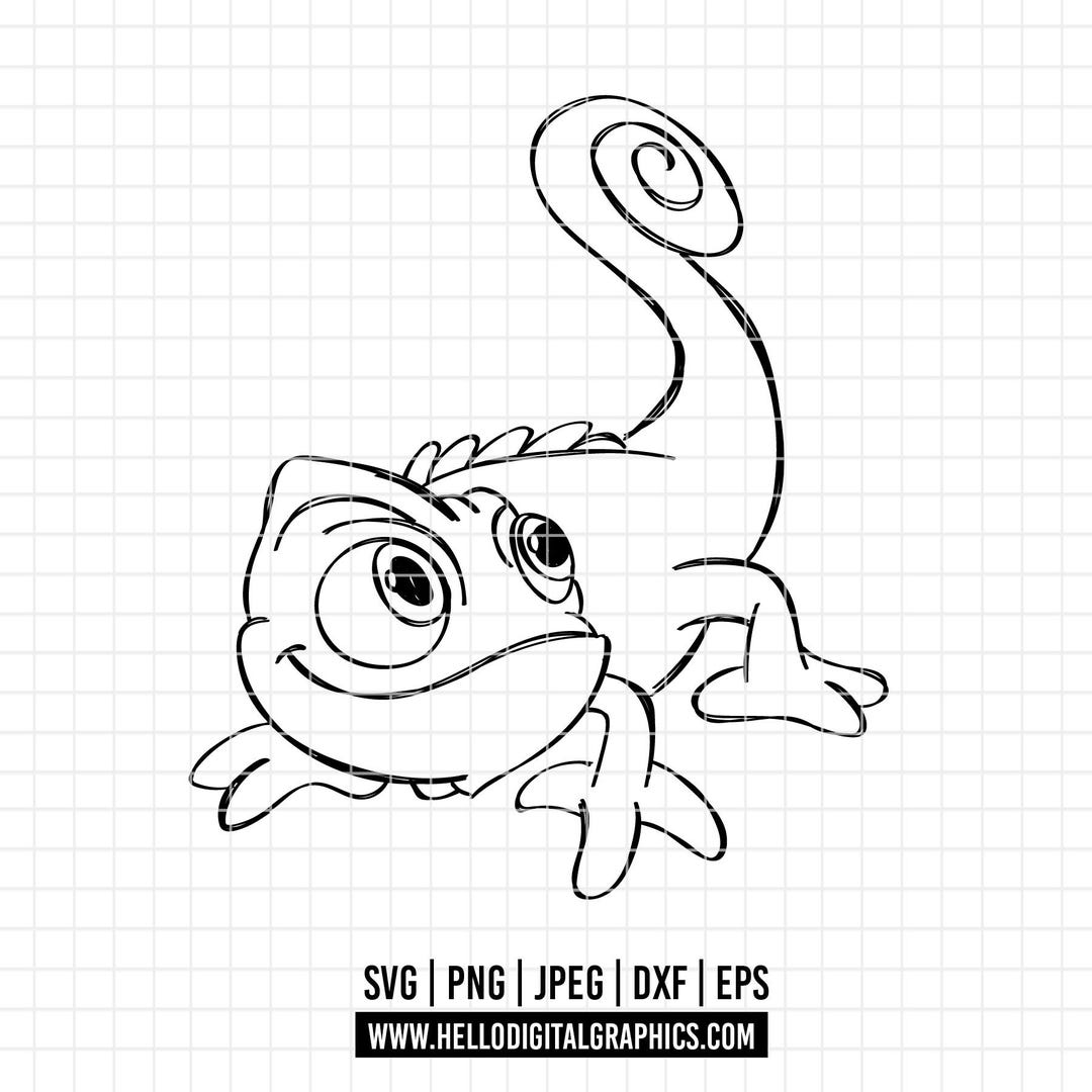 2002 - Pascal SVG, PNG, EPS - Disneyy Princess Rapunzel Characterers Sketch  Clipart Vector. Pascal Line Art. Tangled Characters Pascal Svg. - Etsy, image size:1080x1080