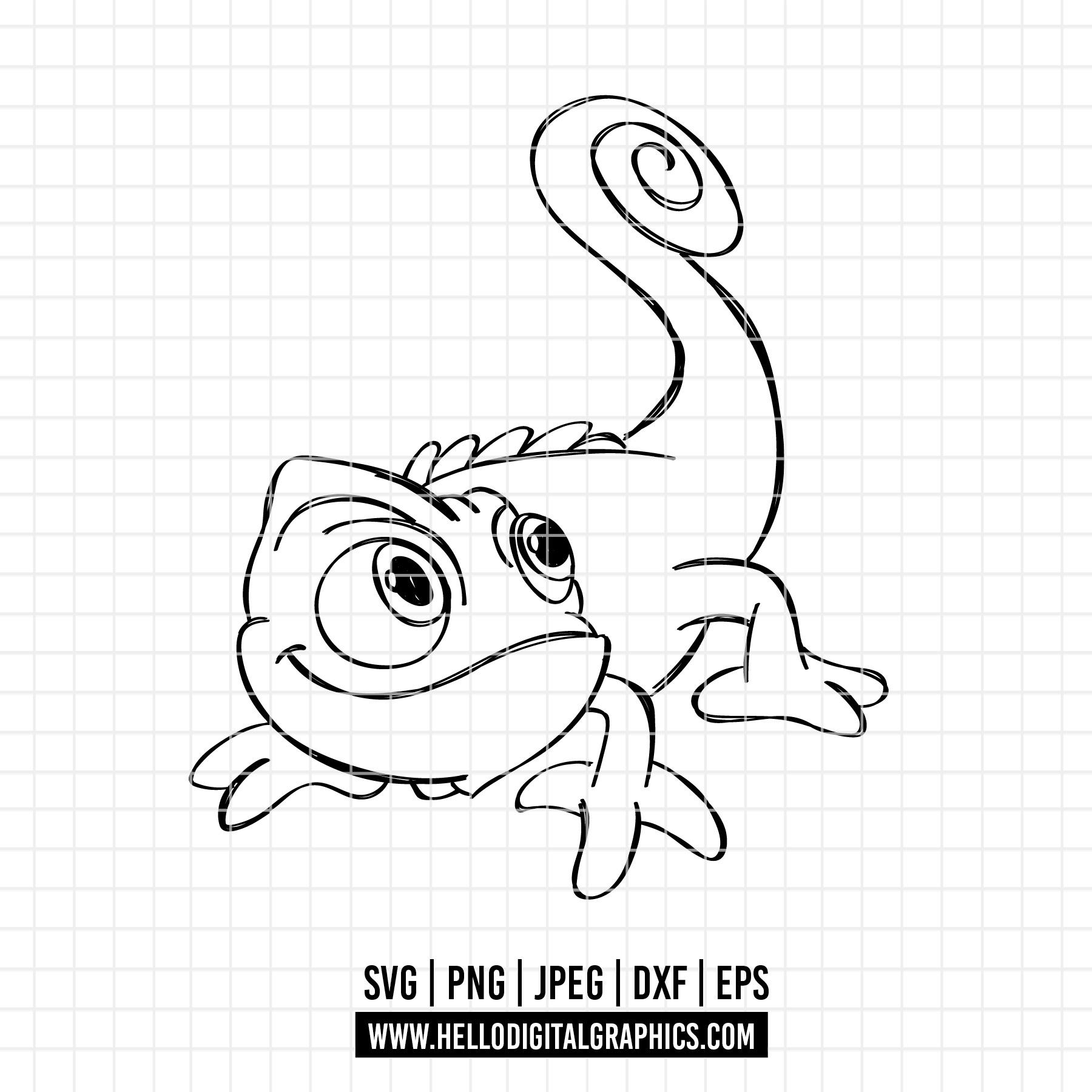 2002 - Pascal SVG, PNG, EPS - Disneyy Princess Rapunzel Characterers Sketch  Clipart Vector. Pascal Line Art. Tangled Characters Pascal Svg. - Etsy, image size:1800x1800