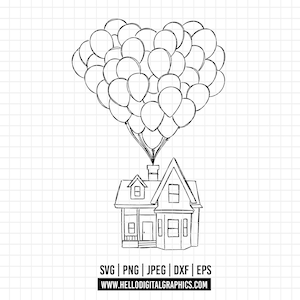 1744 - Up = Abenteuer ist draußen SVG, PNG, EPS - Herzballon Abenteuer. Mit Haus und Zeichen. Carl und Ellie liebt Clipart. Up Clipart