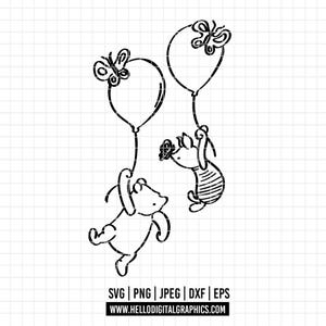 2898 - Adventures of winnie the pooh and Piglet SVG, PNG, EPS - winnie the pooh line art/ Outline clipart vector. Classic Winnie the pooh