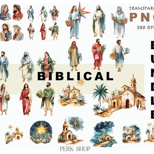 Paquete bíblico Clipart Png Transparente Acuarela Personas, Arte religioso del paisaje de Belén en acuarela, Descarga digital, Manualidades, Álbum de recortes