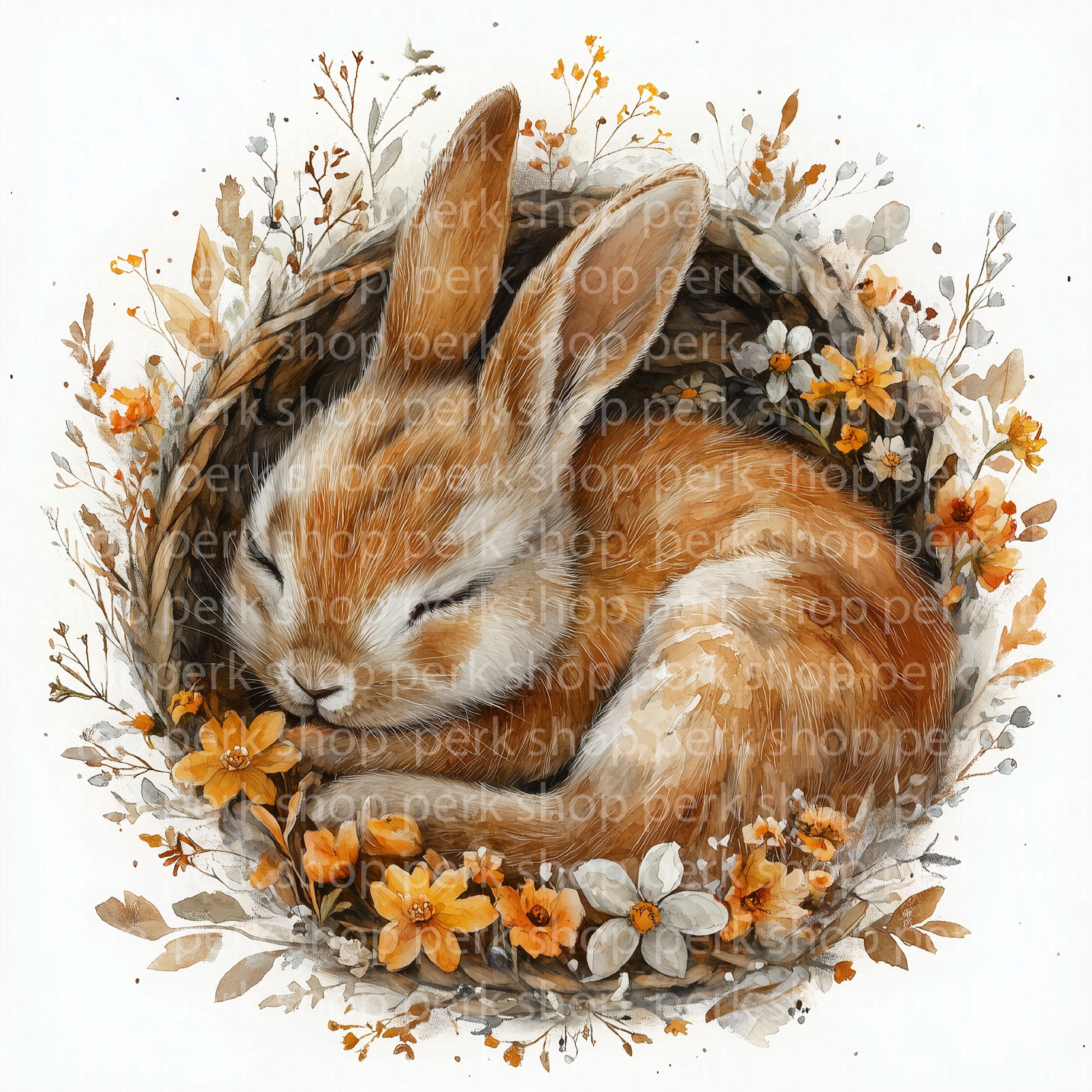 Floral Bunny Clipart: Watercolor Easter Rabbit, Spring Flowers (PDF) - Etsy