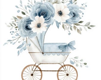 Blau Blumen Kinderwagen Clipart: Aquarell Grafik (digitaler Download) -  Etsy sterreich