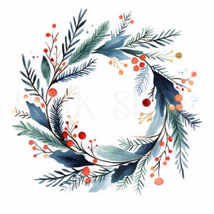10 cliparts de couronne de pin PNG sapin de Noël, décoration de feuillage d'hiver en téléchargement numérique, créations en papier, art imprimable instantané, journaux indésirables